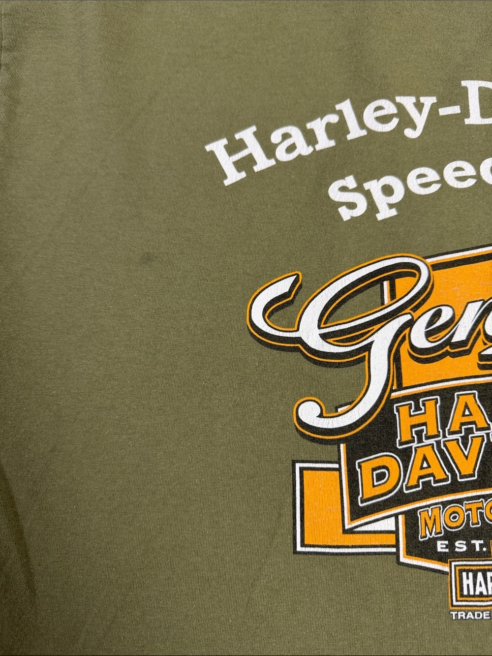 Harley-Davidson Olive Green Gallo Nero Run Graphic Tee with Yellow & Red Accents - Picture 3 of 11